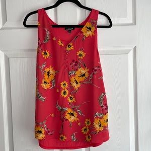 Express Coral Colored Floral Tank Top - Medium